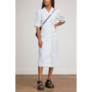 GANNI Stripe Cotton Wrap Midi Dress White Forever Blue XS only worn once!